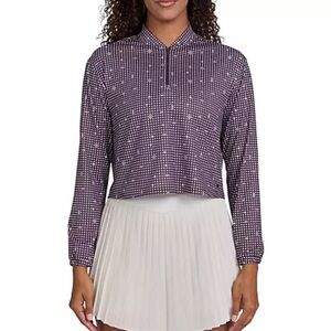 Bad Birdie Throwing Darts Purple Patterned Women's Quarter Zip Active Top M NWT